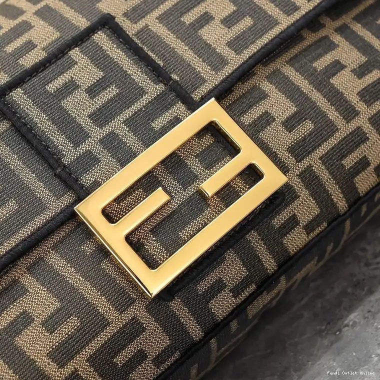 Cheap Brown Motif Fabric Bag FF In Large Fendi Baguette 0511